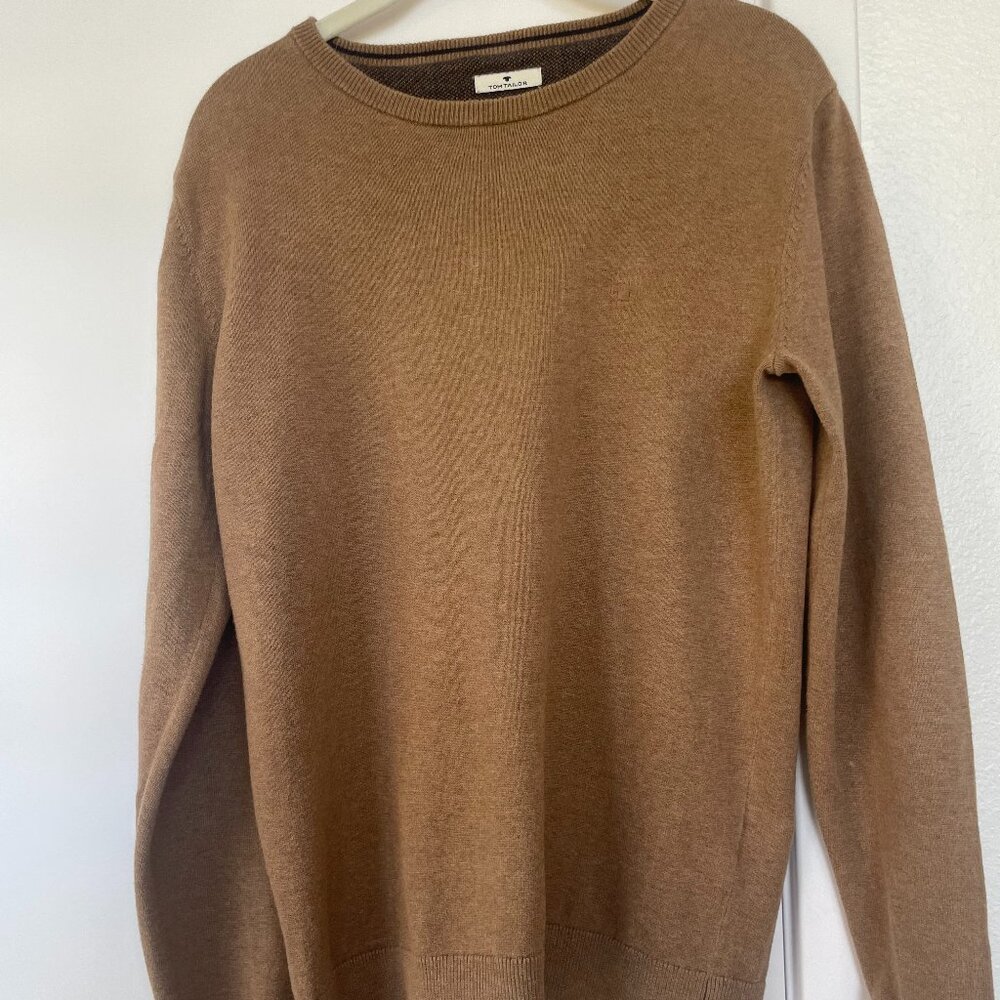 Tom Tailor‎ Crew Neck Cotton Pullover Sweater in Camel Brown, Medium,  012819